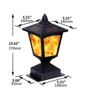 15lm Solar Post Flame Light Outdoor Solar Fence Post Lights Wih Flickering Flame